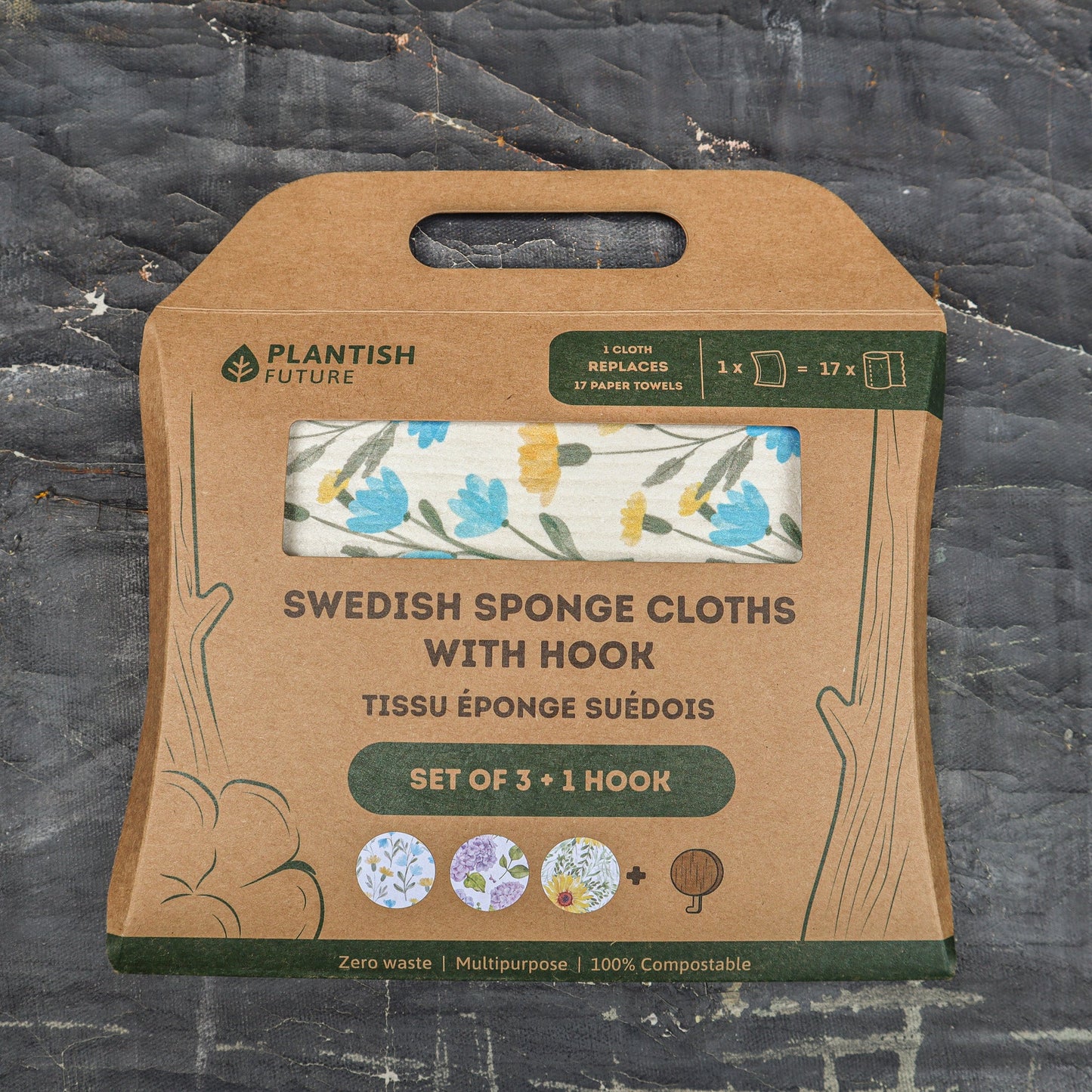 Floral Bursts - Swedish Sponge Cloth Set + Hook-0