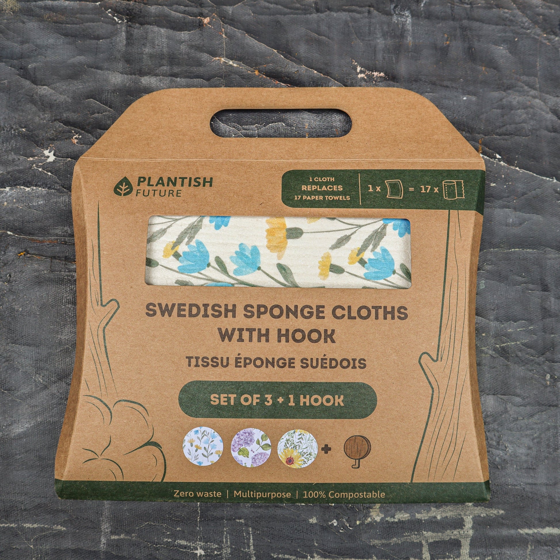 Floral Bursts - Swedish Sponge Cloth Set + Hook-0